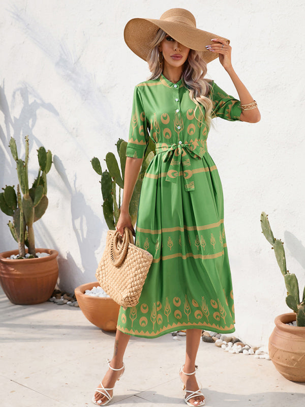 Women's Ethnic Printed Half-Sleeve Midi Dress