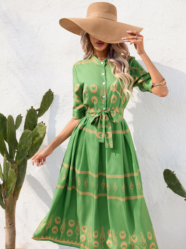 Women's Ethnic Printed Half-Sleeve Midi Dress