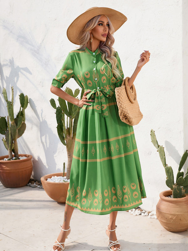 Women's Ethnic Printed Half-Sleeve Midi Dress