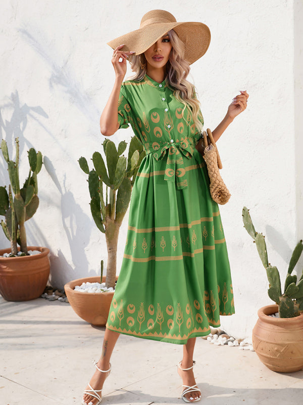 Women's Ethnic Printed Half-Sleeve Midi Dress