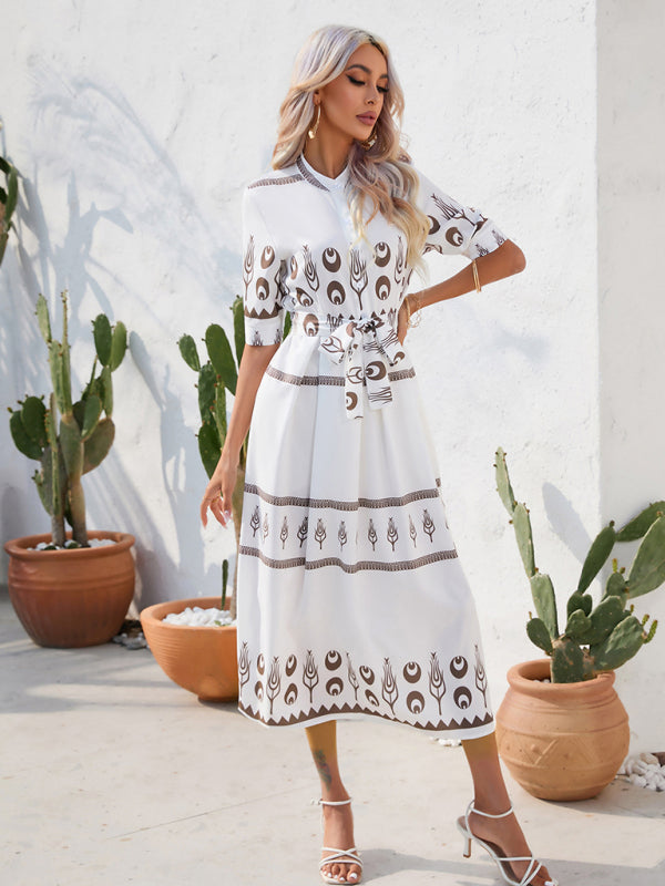 Women's Ethnic Printed Half-Sleeve Midi Dress