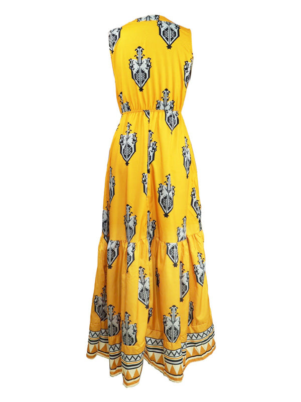 Women's Sleeveless Midi Bohemian Print Dress