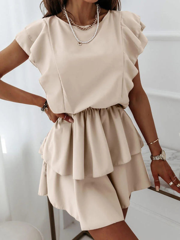 Fashion Loose Ruffle Short Sleeve Double Layer Dress