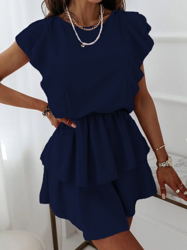 Fashion Loose Ruffle Short Sleeve Double Layer Dress