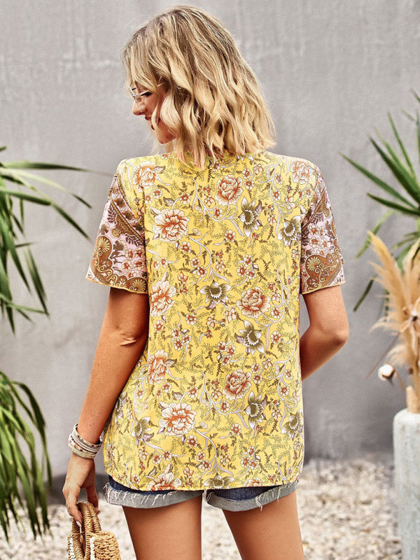 Women's V Neck Short Sleeve Printed Short Sleeve Shirt