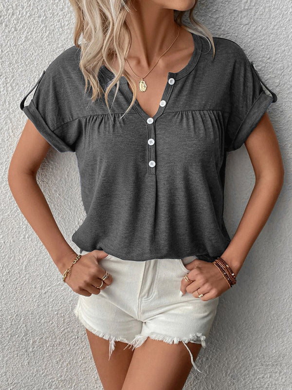 Women's Knit Short Sleeve Half Cardigan T-Shirt