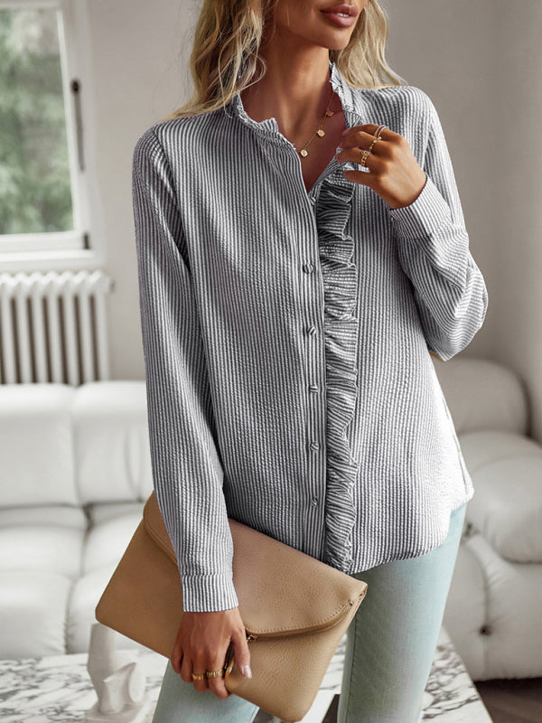 Elegant commuter open button ruffle top