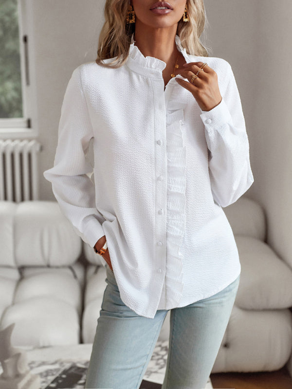 Elegant commuter open button ruffle top