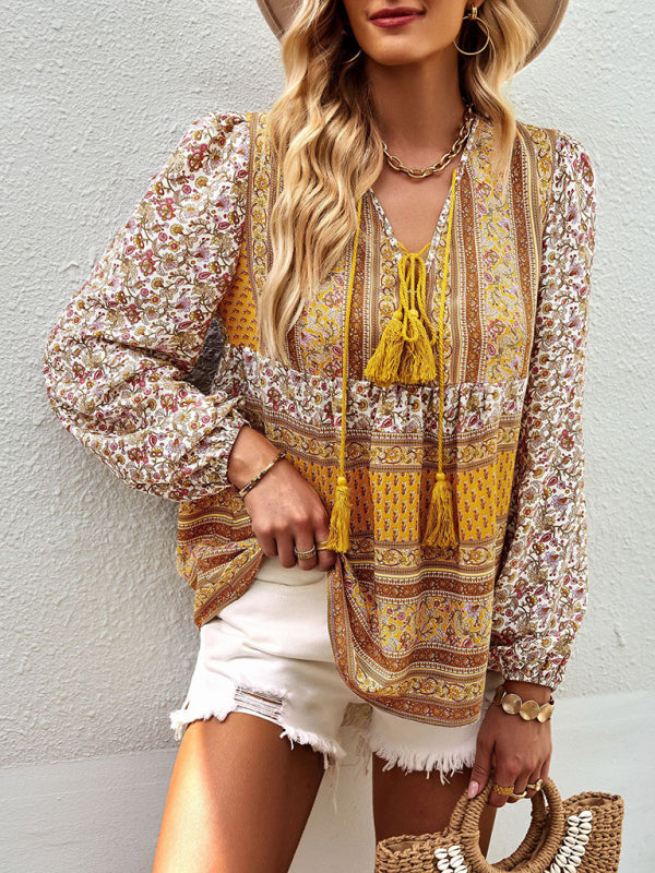 Bohemian temperament top shirt spring and autumn four seasons new shirt