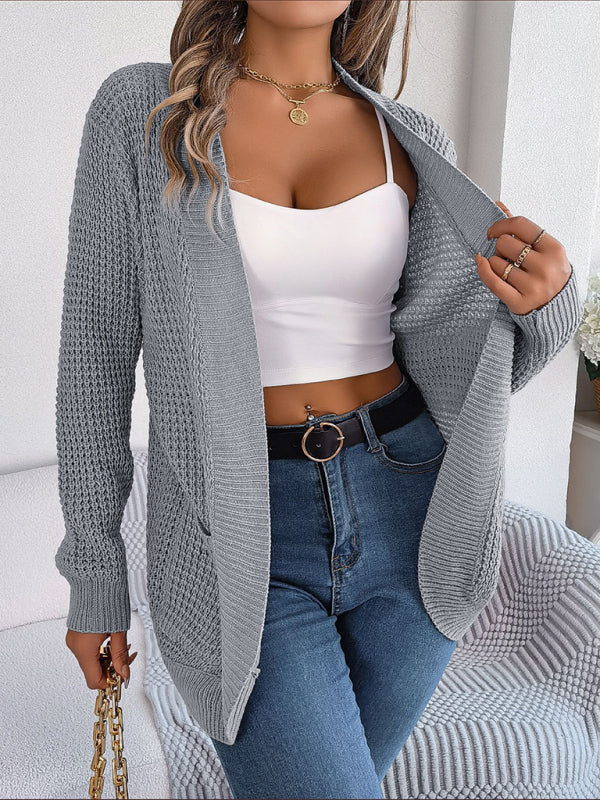 Casual Pocket Long Sleeve Knitted Cardigan Jacket