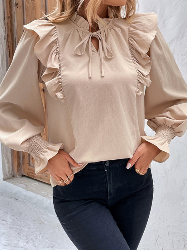 women's ruffled tie long sleeve blouse