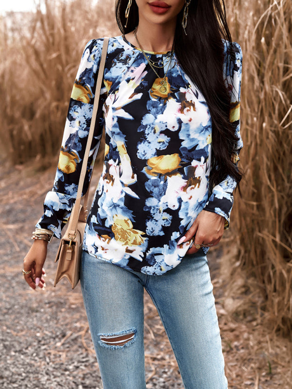 Casual Printed Round Neck Long Sleeve Top