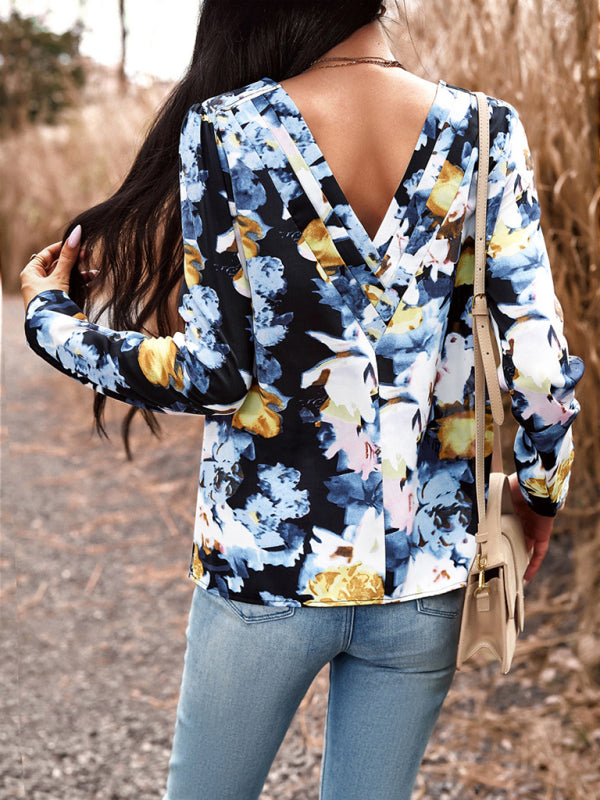 Casual Printed Round Neck Long Sleeve Top