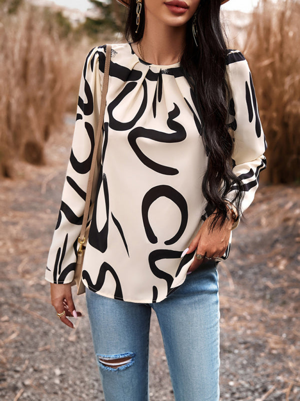 Casual Printed Round Neck Long Sleeve Top