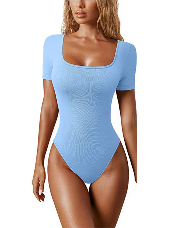 women's sexy square collar short sleeves  bodysuit