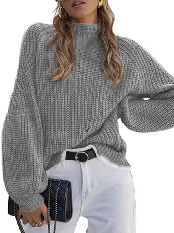 New women's solid color loose half turtleneck sweater