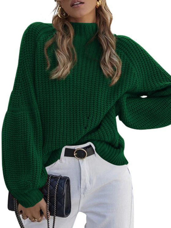 New women's solid color loose half turtleneck sweater