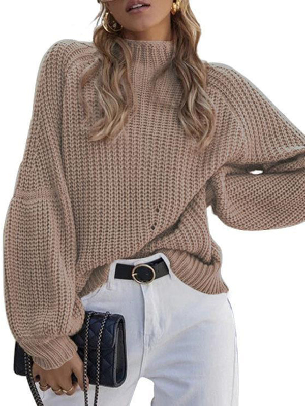 New women's solid color loose half turtleneck sweater