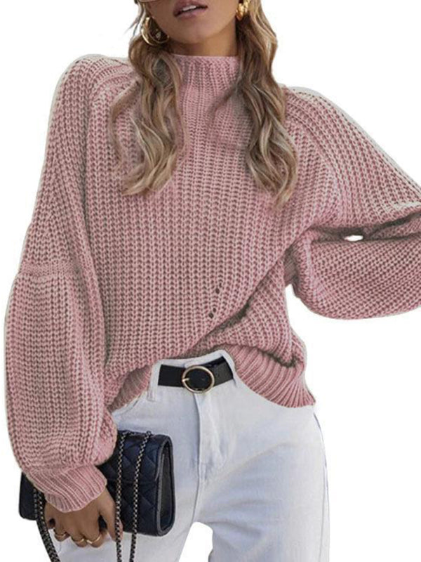 New women's solid color loose half turtleneck sweater