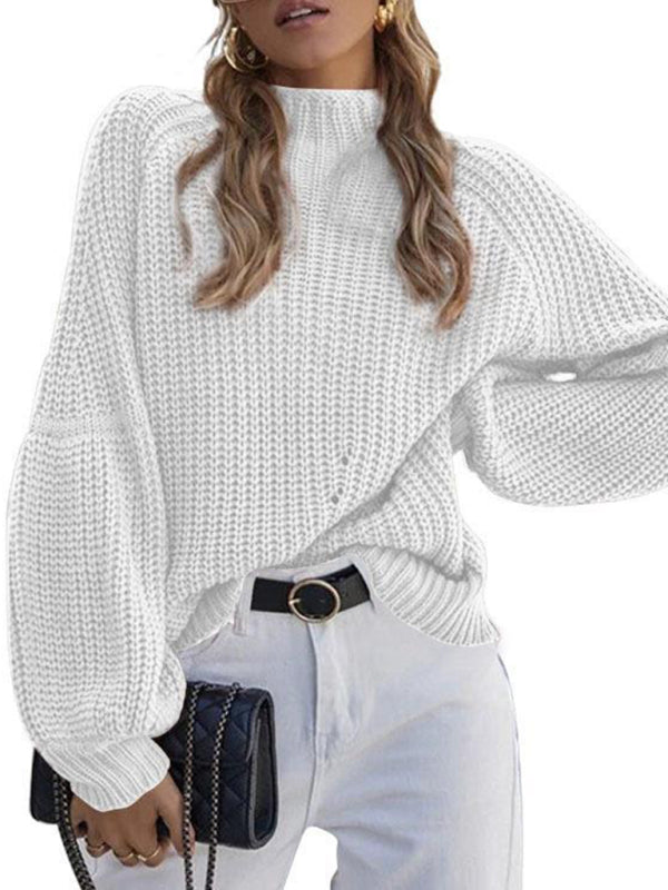 New women's solid color loose half turtleneck sweater