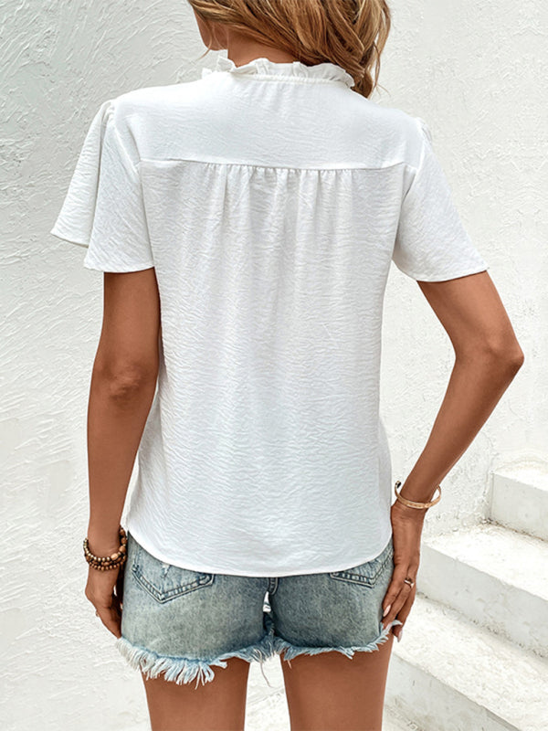 New solid color short sleeve embroidered shirt