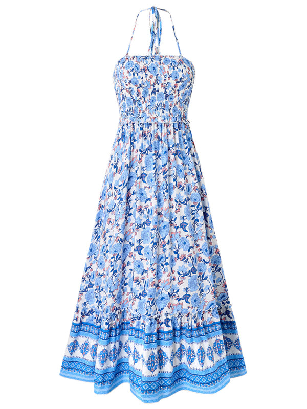 Women's Bohemian Printed Halter Neck Dress