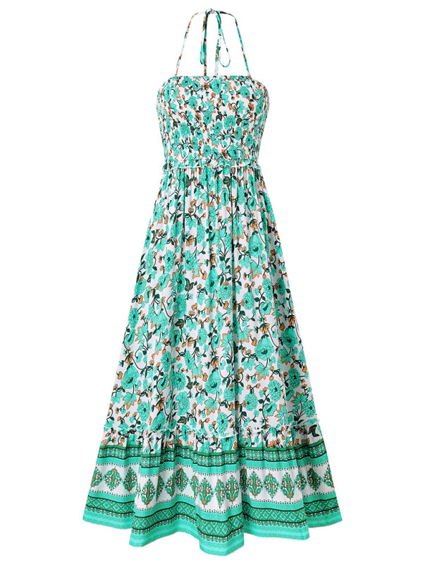 Women's Bohemian Printed Halter Neck Dress