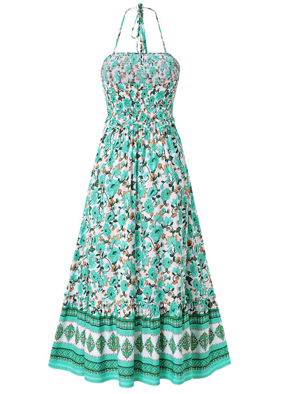 Women's Bohemian Printed Halter Neck Dress