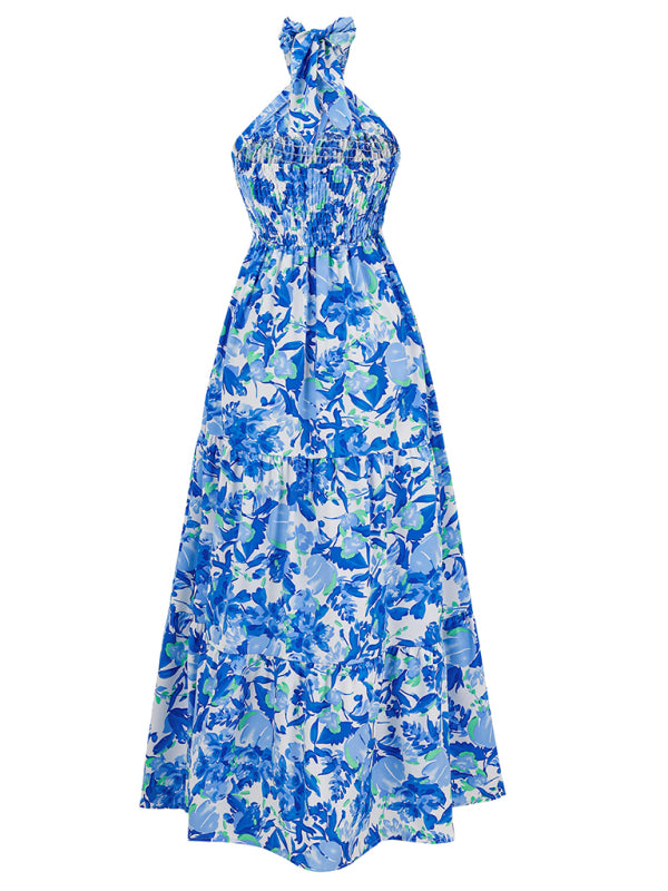 New casual resort style printed halter neck dress