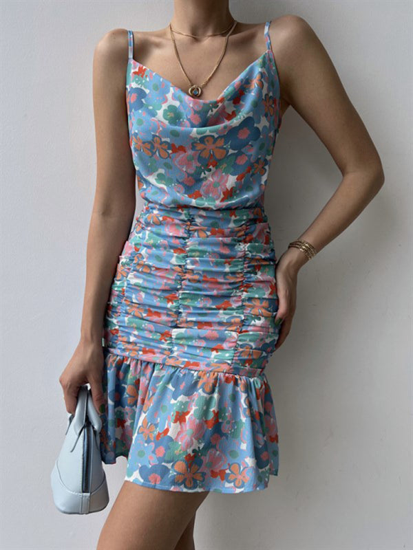 Ladies new floral print hip strap dress