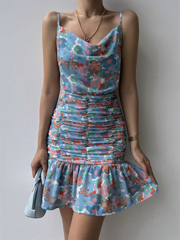 Ladies new floral print hip strap dress