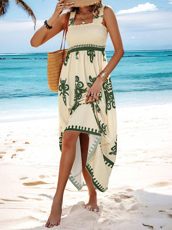 Resort style printed cross front midi dress