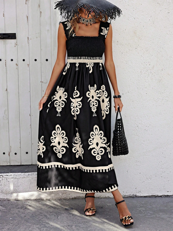 Resort style printed cross front midi dress