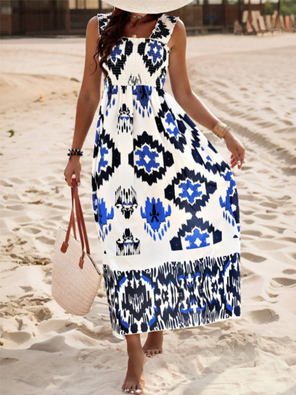 Resort style printed cross front midi dress