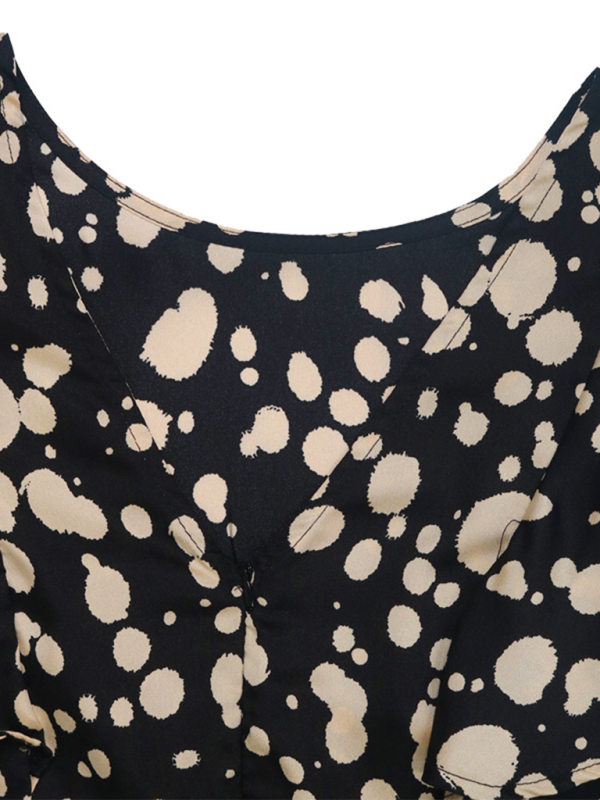 Women's Short Sleeve Round Neck Ruffled Polka Dot Dress